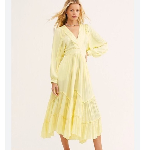 Free People Dresses & Skirts - Free People Shiny I Need To Know Maxi Midi Dress Butter Yellow